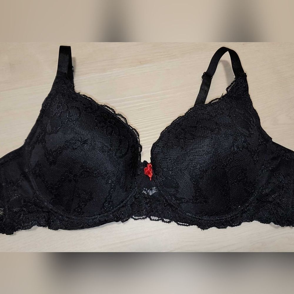 Kiss & Tell Black Lace Bra with Red Detail 44D